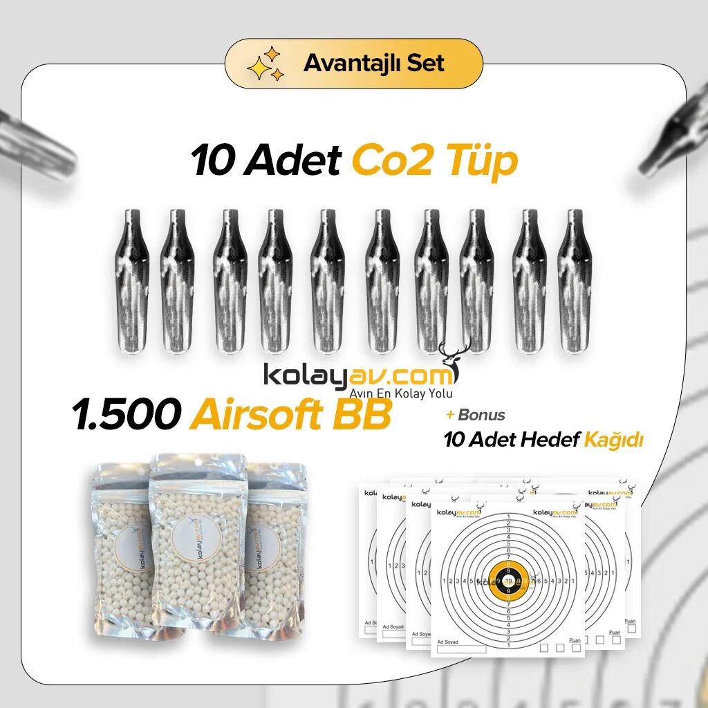 1500 Adet Airsoft BB Mermi (0.20gr 6mm) + 10 Adet 12gr Co2 Tüp - HEDİYELİ